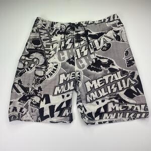 Metal Mulisha Board Shorts Men 38 Black Skull Y2K Graphic Surfing Drawstring